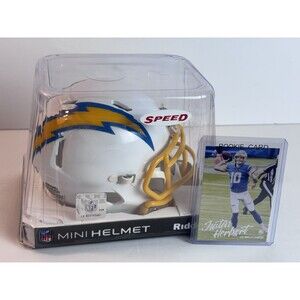 San Diego Chargers Speed QB Mini Helmet Riddell & Justin Herbert Rookie Card NFL